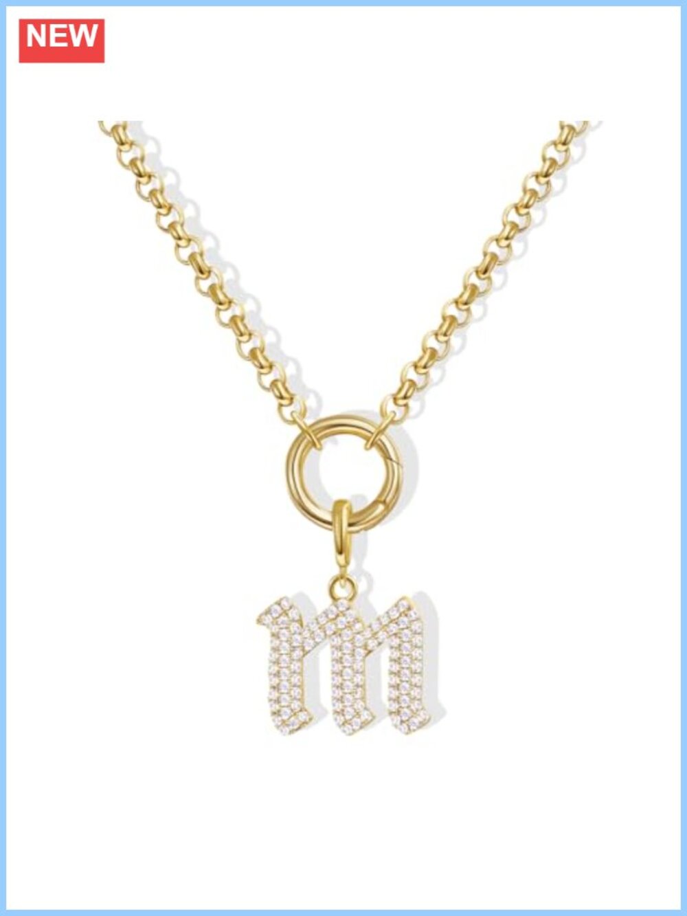 Gothic Initial Pendant Necklace, Cubic Zirconia Box Chain, Detachable Charm